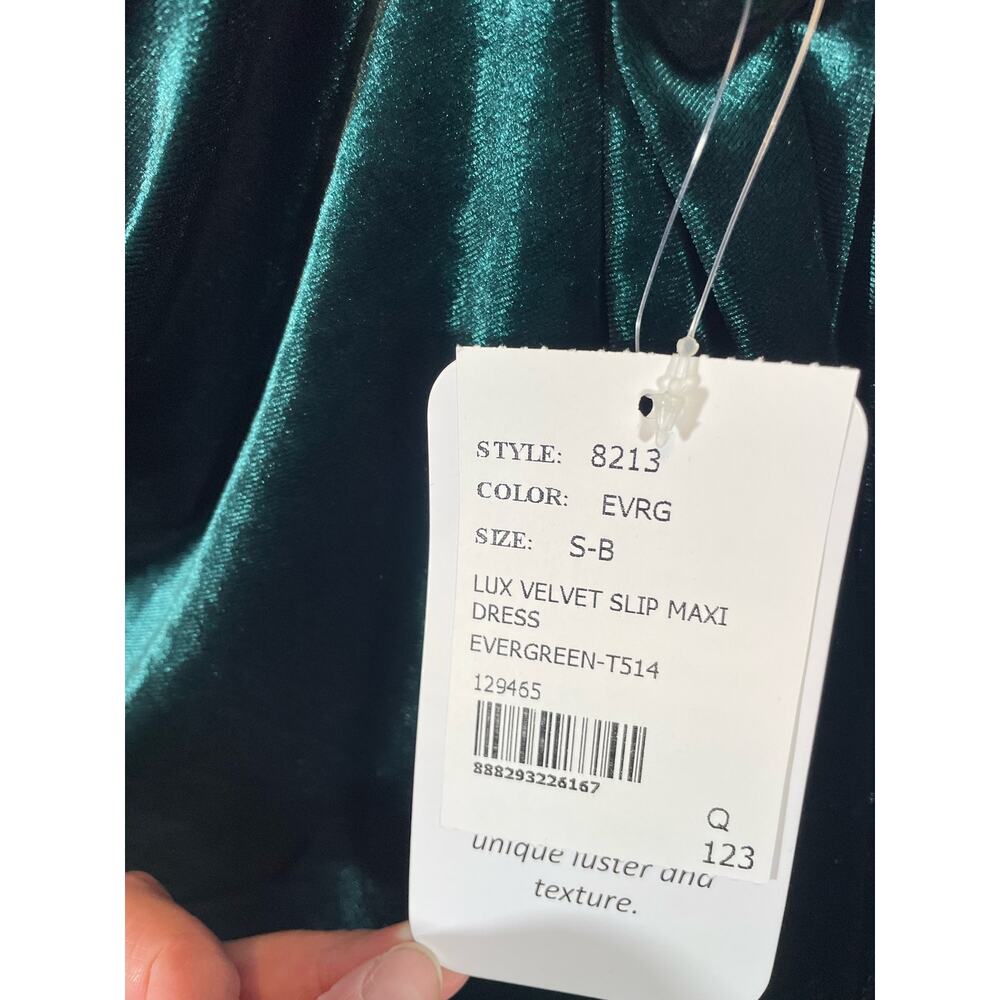 Social Bridesmaids Asymmetrical Velvet Maxi Slip Dress in Evergreen - Picture 4 of 5
